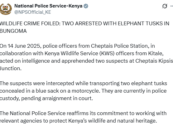 A post by NPS. PHOTO//Screengrab by K24 digital/from the National Police Service X account. 