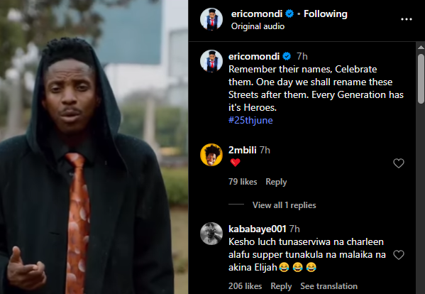 A post shared by Eric Omondi on Tuesday, June 24, 2025, on his Instagram page. PHOTO/Screengrab by K24 Digital from@ericomondi