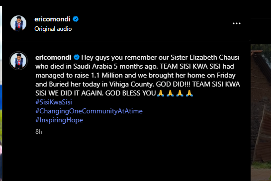 A post shared by Eric Omondi on his Instagram on Tuesday, June 3, 2025. PHOTO/Screengrab by k24 Digital from @ericomondi