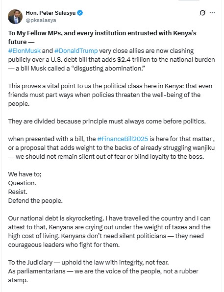 Screenshot of MP Peter Salasya's call to MPs.