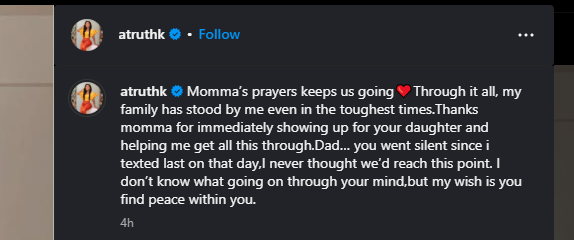 A post shared by Ruth K on Sunday, June 22, 2025, on her Instagram. PHOTO/Screengrab b y K24 Digital from @atruthk