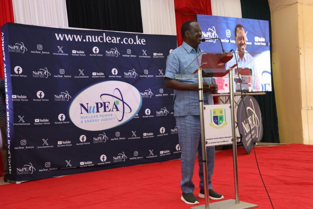Raila Odinga addresses participants during a nuclear energy stakeholder engagement at Jaramogi Oginga Odinga University on June 27, 2025, under the theme ‘Partnering for a Sustainable Energy Future: Kenya’s Nuclear Power’.