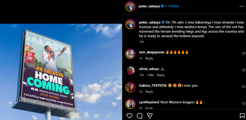A post shared by MP Peter Salasya on Wednesday, June 4, 2025, on his Instagram. PHOTO/Screengrab by K24 Digital from @peter_salasya