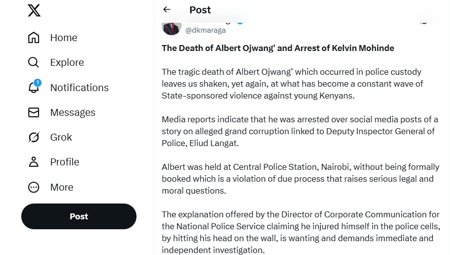 Maraga’s statement on the death of Albert Ojwang’ and arrest of Kelvin Mohinde.
PHOTO/A screengrab by K24 Digital