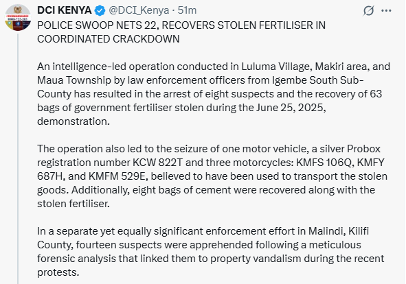 A statement by the DCI. PHOTO/ A screengrab by K24 Digital