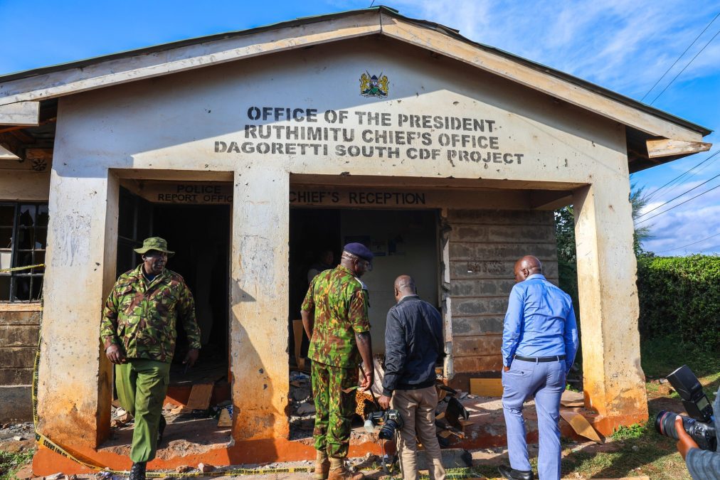 A government building left in ruins after Gen Z protests rocked parts of the country on June 25, 2025. PHOTO/@NPSOfficial_KE/X