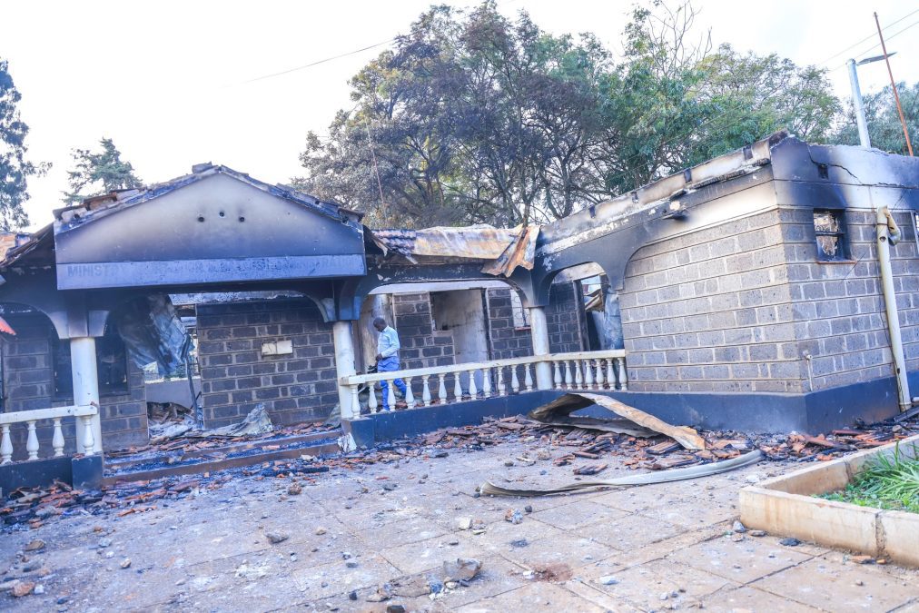 A government building set ablaze during the Gen Z-led protests on Wednesday, June 25, 2025. PHOTO/@NPSOfficial_KE/X