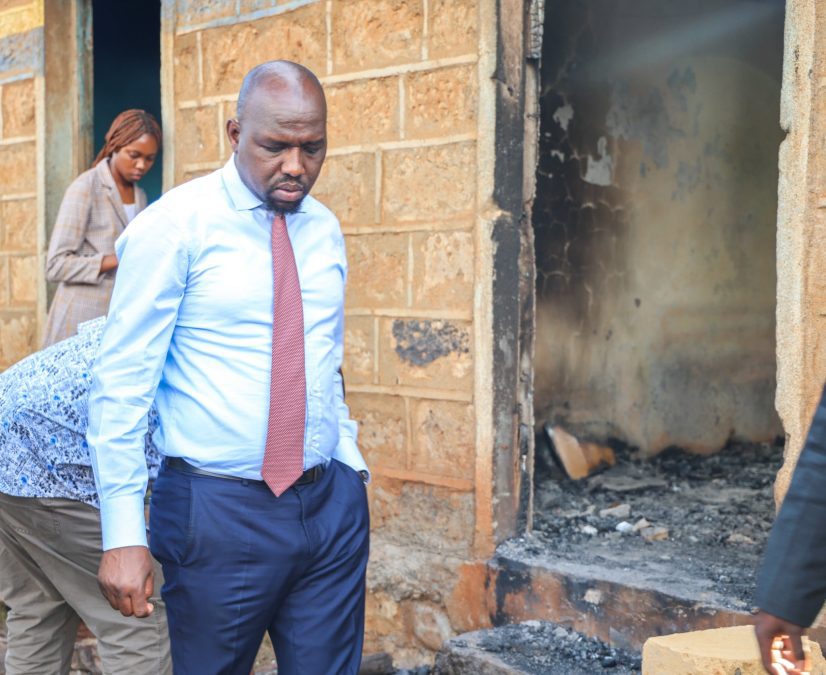 Interior CS Kipchumba Murkomen assesses damage to a government building following Gen Z protests during a visit on Thursday, June 26, 2025. PHOTO/@NPSOfficial_KE/X