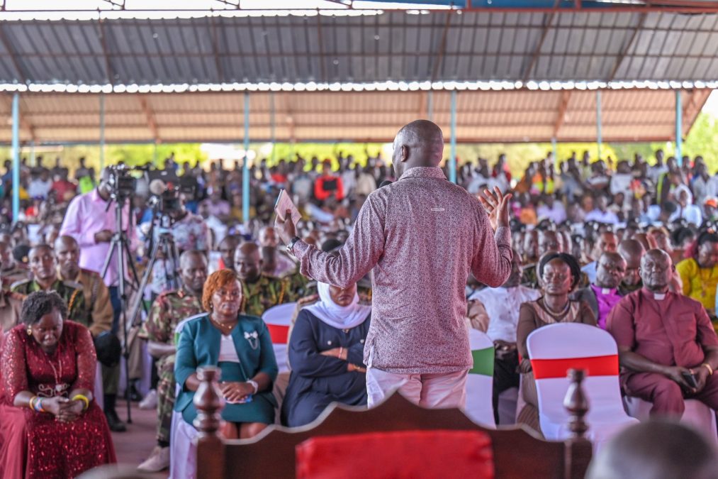 Interior Cabinet Secretary Kipchumba Murkomen addresses residents during the Jukwaa la Usalama County tour in Lodwar on Wednesday, July 16, 2025. PHOTO/https://www.facebook.com/OnesimusKipchumbaMurkomen
