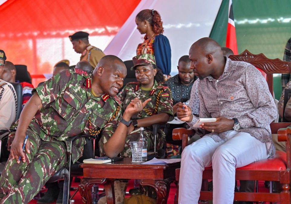 Interior Cabinet Secretary Kipchumba Murkomen during the Jukwaa la Usalama County tour in Lodwar on Wednesday, July 16, 2025. PHOTO/https://www.facebook.com/OnesimusKipchumbaMurkomen