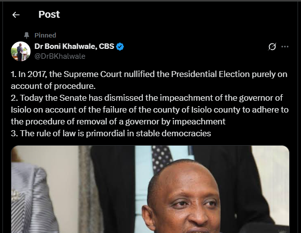 A post shared by Boni Khalwale on Tuesday, July 8, 2025, on his X account. PHOTO/Screengrab by K24 Digital from @DrBKhalwale