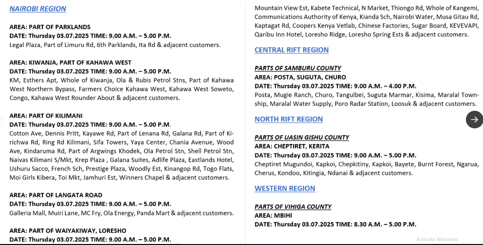 Part of the statement shared by Kenya Power on Wednesday, July 2, 2025, on X. PHOTO/@KenyaPower_Care/X
