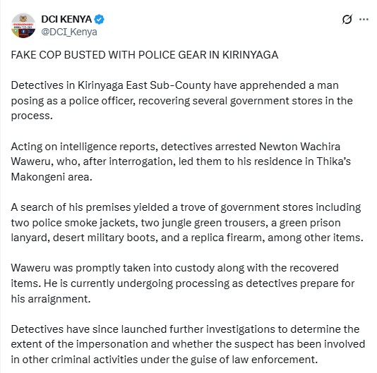 DCI's statement after arresting a man impersonating a police officer
