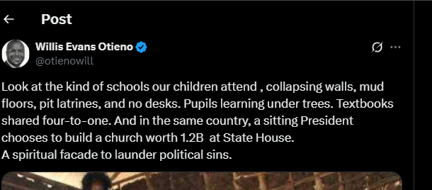 A post shared by Willis Otieno on Saturday, July 5, 2025, on his X. PHOTO/Screengrab by K24 Digital from @otienowill