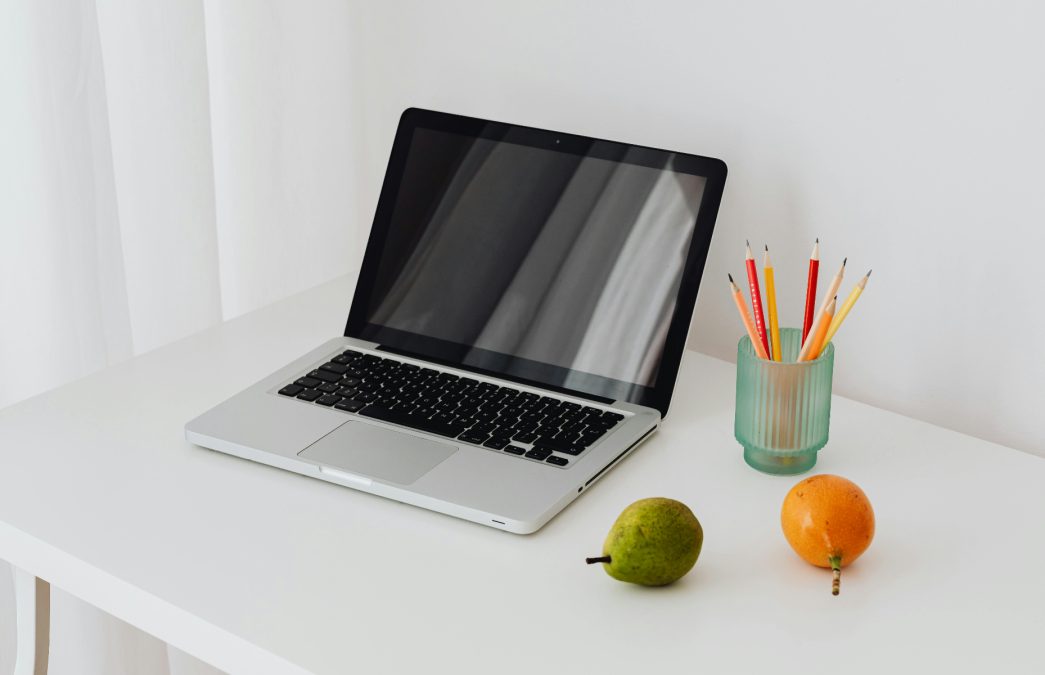 Black and grey laptop on the table