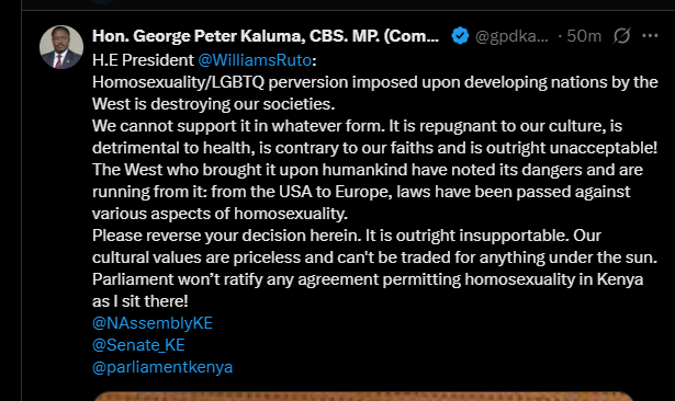 A post shared by Peter Kaluma on Wednesday, July 9, 2025, on X. PHOTO/Screengrab by K24 Digital from @gpdkaluma
