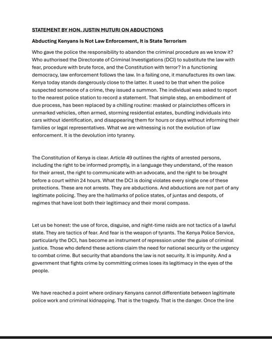 A statement by JB Muturi. PHOTO//@HonJBMuturi/X