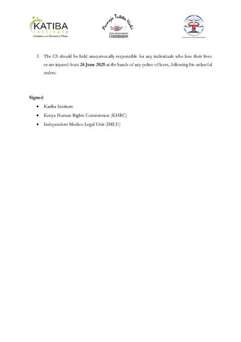 Page two of the petition filed by civil society groups seeking legal action against Interior CS Kipchumba Murkomen. PHOTO/@katibainstitute/X