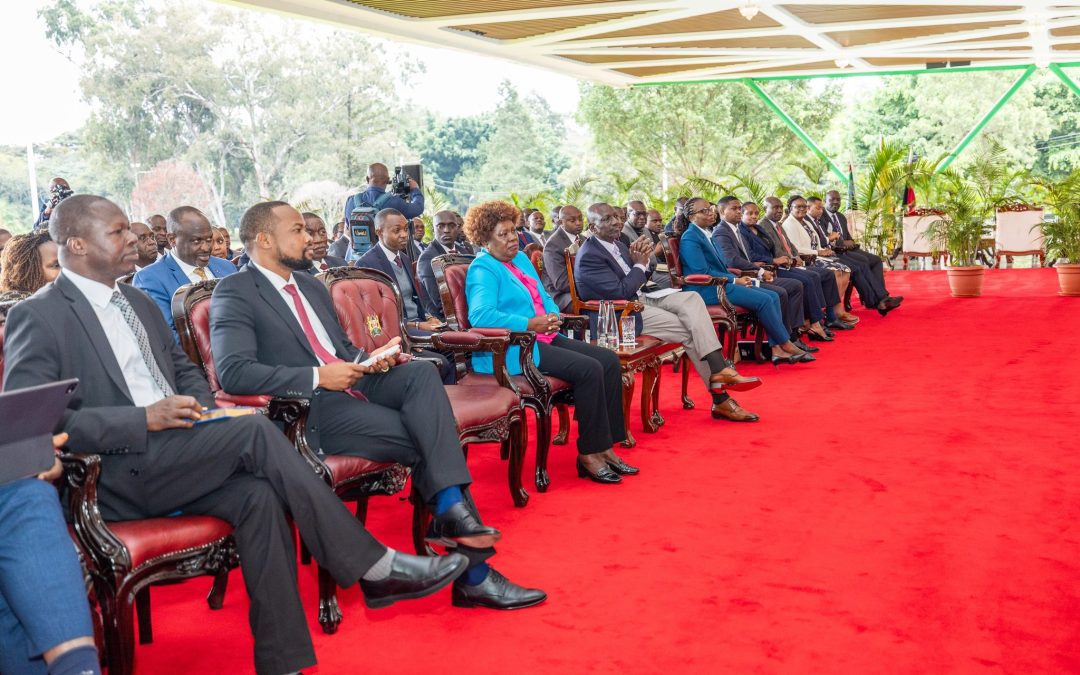 President Ruto and the other leaders during the launch of the Affordable Housing Internship Programme at State House, Nairobi, on Tuesday, July 15, 2025. PHOTO/@WilliamsRuto/X