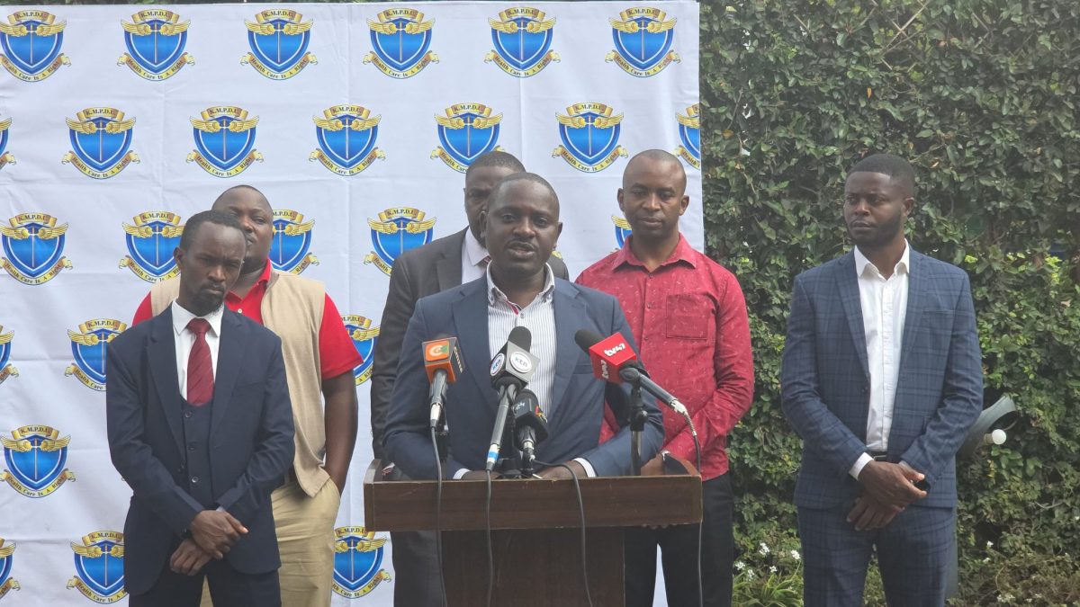 Leaders from Kenya’s top health unions during a press briefing on July 4, 2025. PHOTO/@kmpdu/X