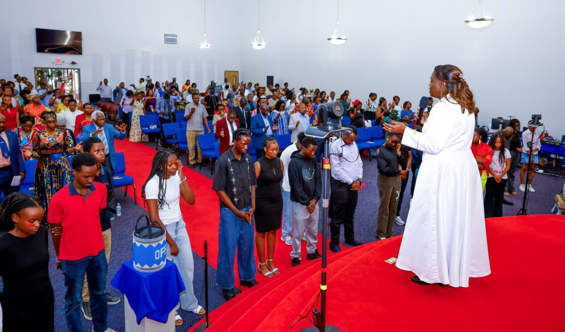 Dorcas Rigathi and Former Deputy President Rigathi Gachagua with congregants of PCEA Baltimore Church in the United States on July 27, 2025. PHOTO/@rigathi/X