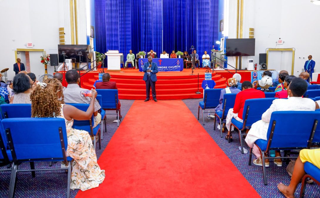 Former Deputy President Rigathi Gachagua with congregants of PCEA Baltimore Church in the United States on July 27, 2025. PHOTO/@rigathi/X