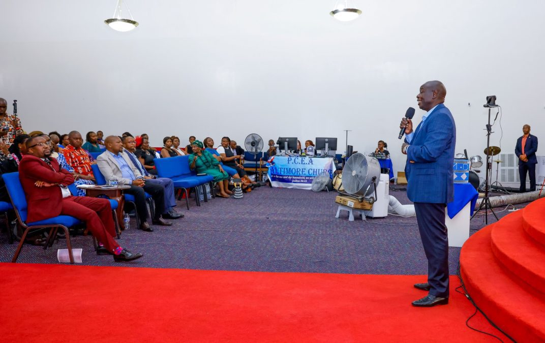Former Deputy President Rigathi Gachagua with congregants of PCEA Baltimore Church in the United States on July 27, 2025. PHOTO/@rigathi/X