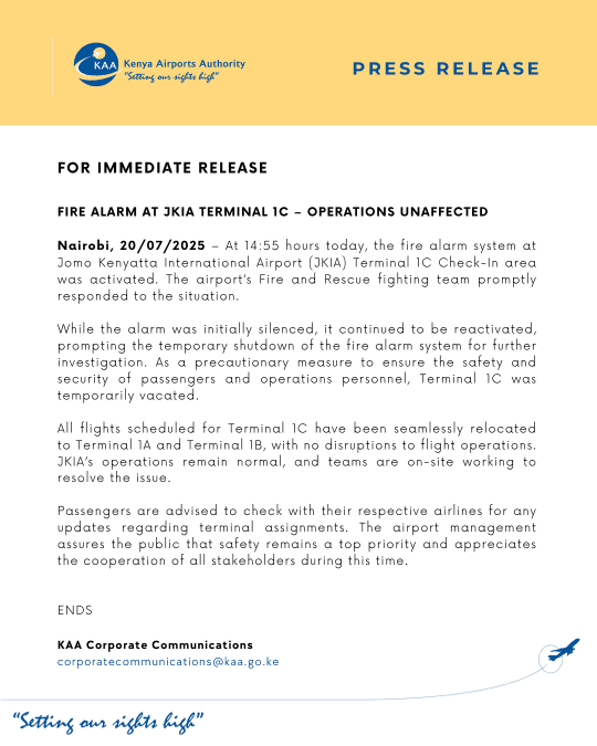 A statement byy KAA. PHOTO//@KenyaAirports/X