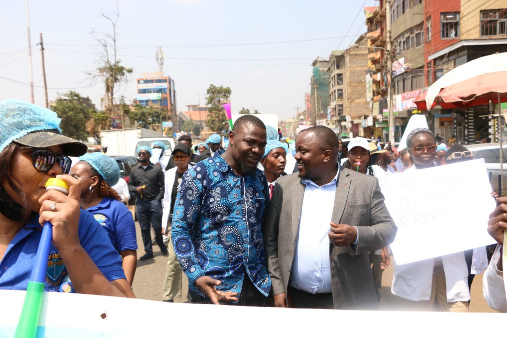 KMPDU Secretary General Davji Atellah and union members during the doctors' strike in Kiambu County on Friday, July 25, 2025.PHOTO/@Davji/X