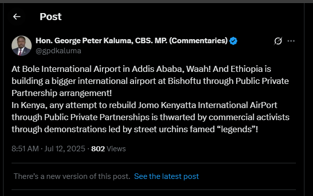 A post shared by Peter Kaluma on his X account on Saturday, July 12, 2025. PHOTO/Screengrab by K24 Digital from @gpdkaluma