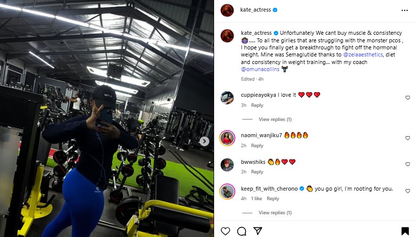 Kate Actress sharing her weight loss journey. PHOTO/@kate_actress/Instagram