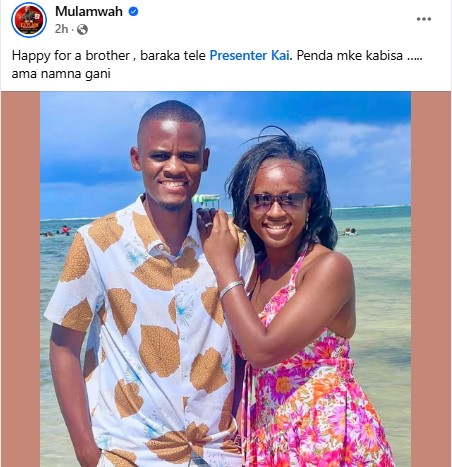 Mulamwah's advice to Presenter Kai. PHOTO/https://www.facebook.com/mulamwah