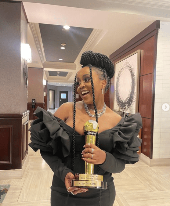 Kenyan singer and songwriter Nadia Mukami posing for a photo after being crowned the best female artist. PHOTO/@nadia_mukami/Instagram