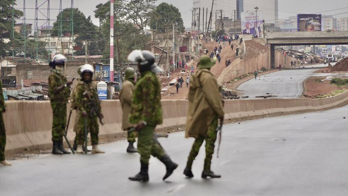 Heavy police presence in Kangemi along Waiyaki Way during Saba Saba protests on July 7, 2025. PHOTO/@citymirrorKE/X