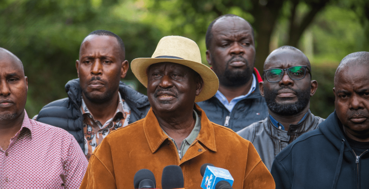 Raila Odinga at Serena Hotel addressing the press during the Sabasaba commemoration. PHOTO/@TheODMparty/X