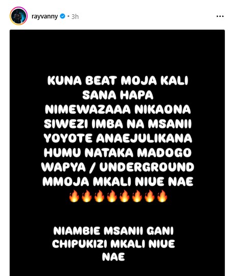 Rayvanny launches a search for an underground talent to feature on his latest beat.PHOTO/@rayvanny/Instagram