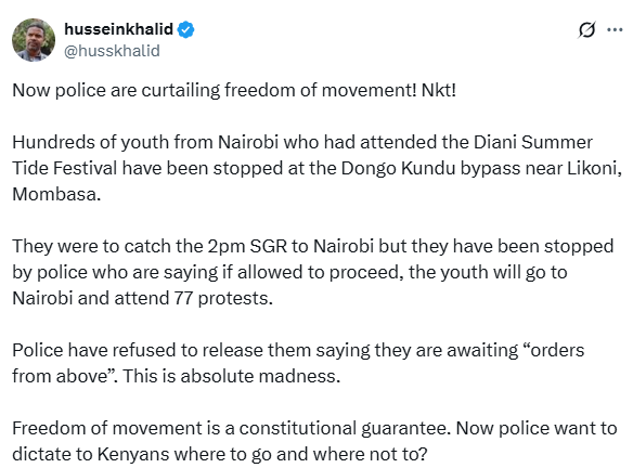 Statement by Hussein Khalid. PHOTO/A screengrab by K24 Digital