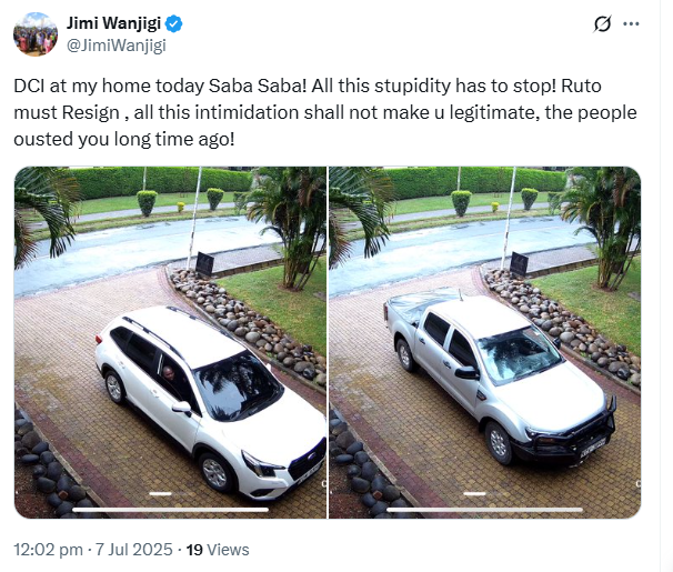 The X post from Jimi Wanjigi. PHOTO/ a screengrab by K24 Digital.