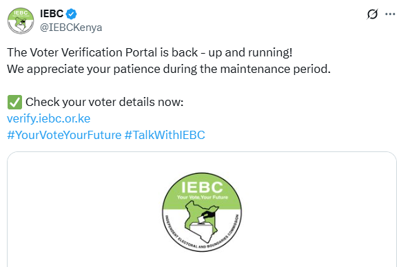 The X post by IEBC. PHOTO: Screengrab by K24 Digital.