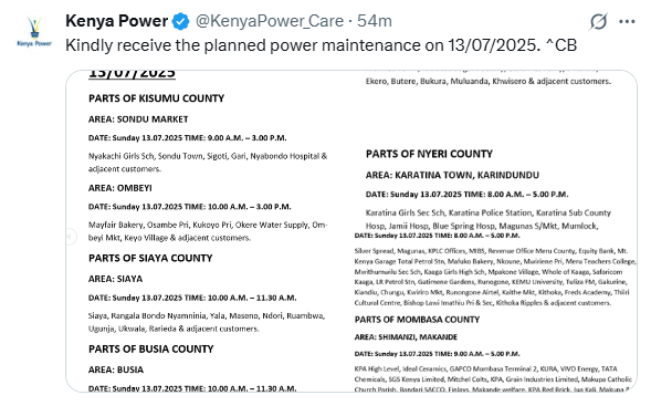 A statement by Kenya Power. PHOTO/ A screengrab by K24 Digital
