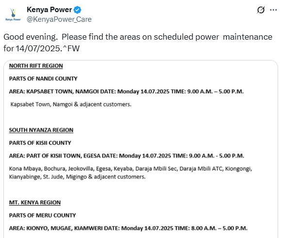 Statement by Kenya Power. PHOTO/A screengrab by K24 Digital.