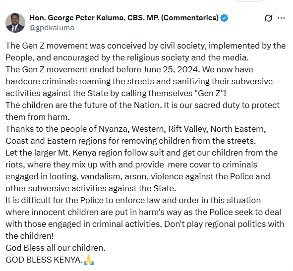 Statement by Kaluma. PHOTO/A screengrab by K24 Digital