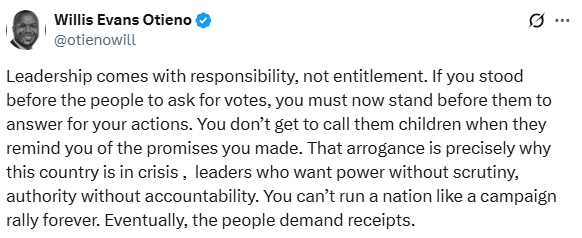 Statement by Willis Otieno. PHOTO/ A screengrab by K24 Digital