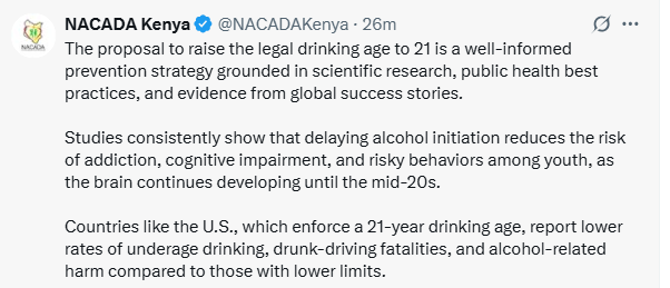 Statement from NACADA. PHOTO/Screengrab by K24 Digital