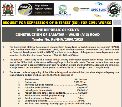 KeNHA’s announcement as shown. PHOTO/ Screengrab by K24 Digital