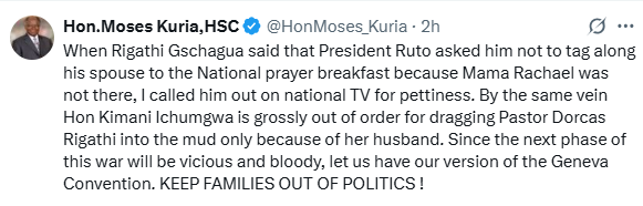 Part of the statement shared by Moses Kuria on Monday July 21, 2025. PHOTO/ screengrab by K24 Digital/@HonMoses_Kuria/X