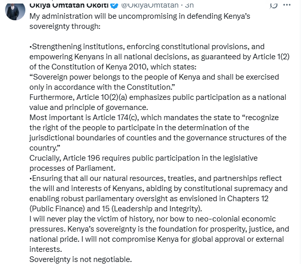 A post by Okiya Omtatah. PHOTO/A Screengrab by K24 Digital from X by @OkiyaOmtatah