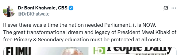 Statement by Khalwale posted on X. PHOTO/Screengrab by K24 Digital
