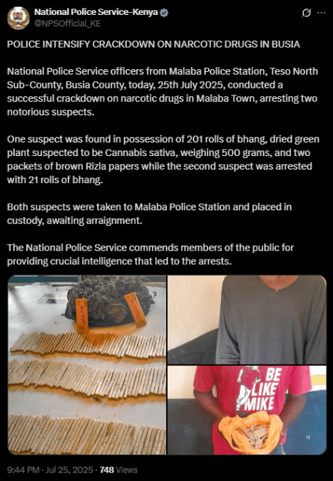 A screenshot of the National Police Service Statement. PHOTO/Screengrab by K24 Digital from a statement shared on X by @NPSOfficial_KE