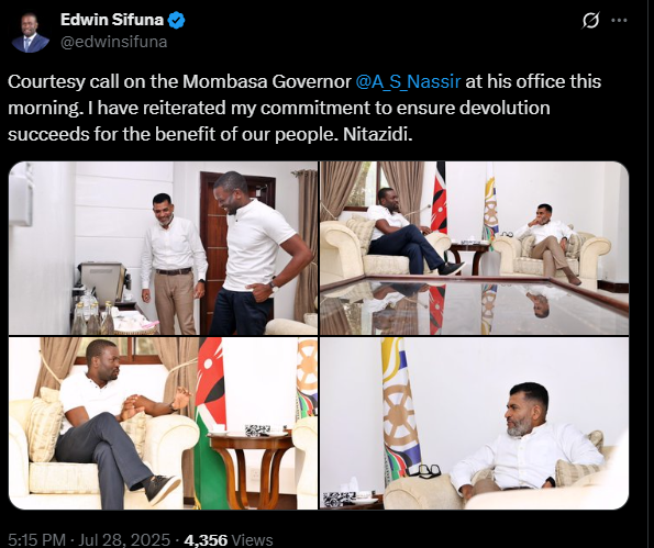 A post by Edwin Sifuna. PHOTO// screengrab by K24 Digital from X by @edwinsifuna